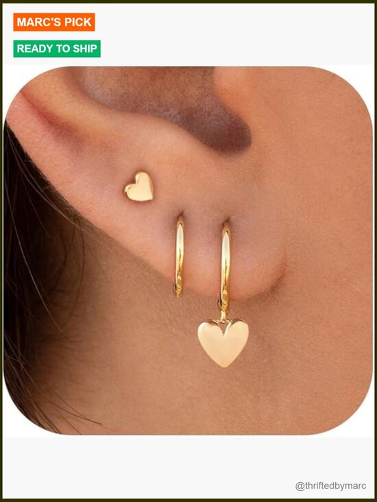 Jewelry - 3 Pairs Small Earring Stacks, Huggie Hoops with Pearl Heart Butterfly Star